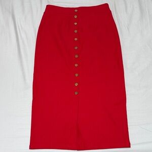 Stylish Red Button-Front Pencil Skirt